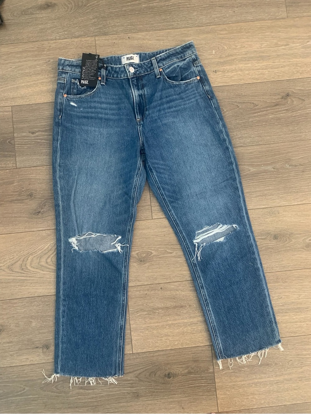 Paige Noella Distressed High Rise Straight Leg Raw Hem Ankle Denim Jean NWT 29